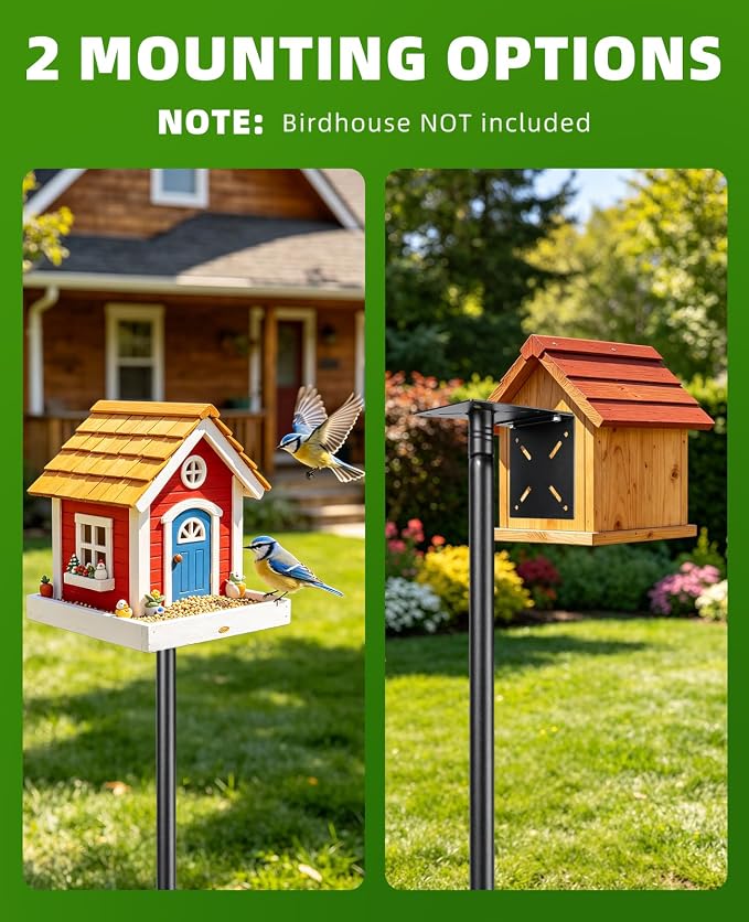 Bird Feeder Pole-92 Inch Heavy Duty Birdhouse Stand with Squirrel Proof Baffle for Outdoor, Adjustable Bird Feeding Station with Multi Shepherds Hooks Mental Trays (Black 9-Claw Base)