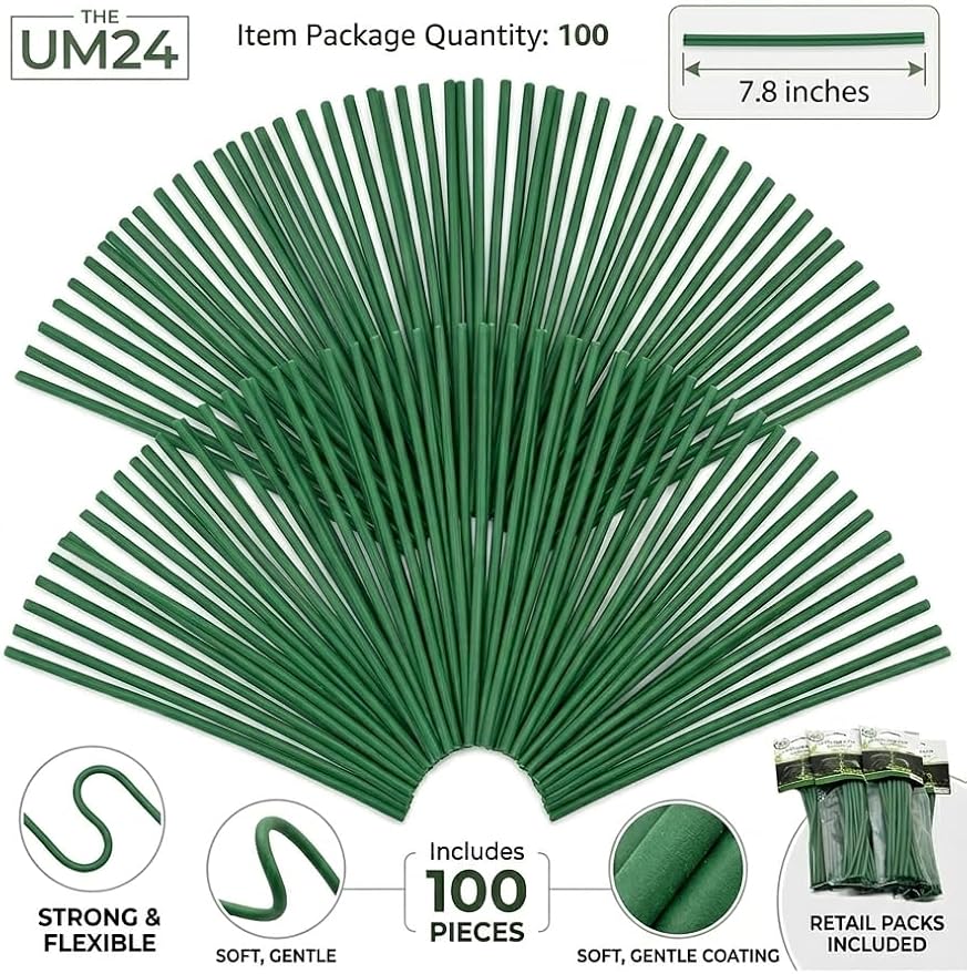 Set of 100 Plant Twist Tie - Flexible Green Rubber Coated Garden Training Wire (100)