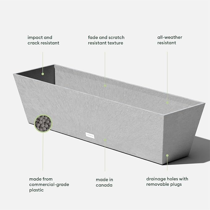 Veradek Pure Series Window Box Planter - Long Rectangular Planter for Indoor or Outdoor Windowsill/Balcony | Durable All-Weather Use with Drainage Holes | Modern Decor for Herbs, Small Plants, Flowers