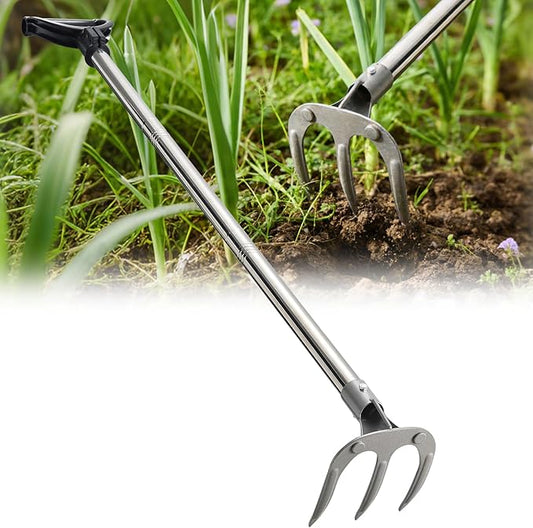 Hand Rake Garden Tool - 75" Long Handle Potato Cultivator Weeding Rakes, 3-Tine Heavy Duty Carbon Steel with D Grip for Raised Garden Beds