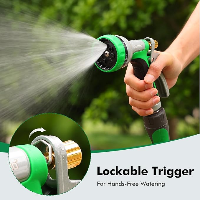 RESTMO Heavy Duty Metal Garden Hose Nozzle, Water Hose Nozzle with 7 Adjustable Spray Patterns, High Pressure Hose Sprayer with with Flow Control, for Plants & Lawns, Washing Cars & Pets, Green