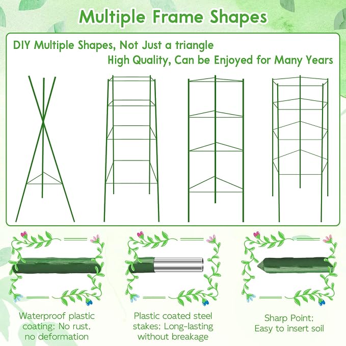 Riare 4 Pack 5.2 FT Tomato Cages for Garden- 63inches Heavy Duty Tomato Stakes and Supports, Adjustable Tall Tomato Plant Support Trellis for Pots, Raised Garden Bed, Climbing Vegetables Plants