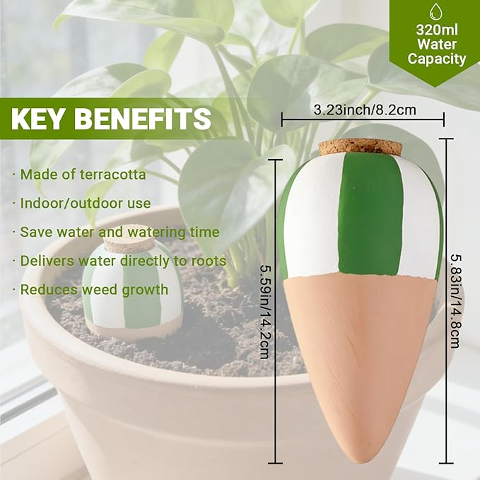 RoseFlower Terracotta Watering Spikes, Self Watering Planter Insert, Clay Watering Spikes, Vacation Automatic Plant Waterer Plant Watering Devices for Indoor Outdoor Home Office Plants