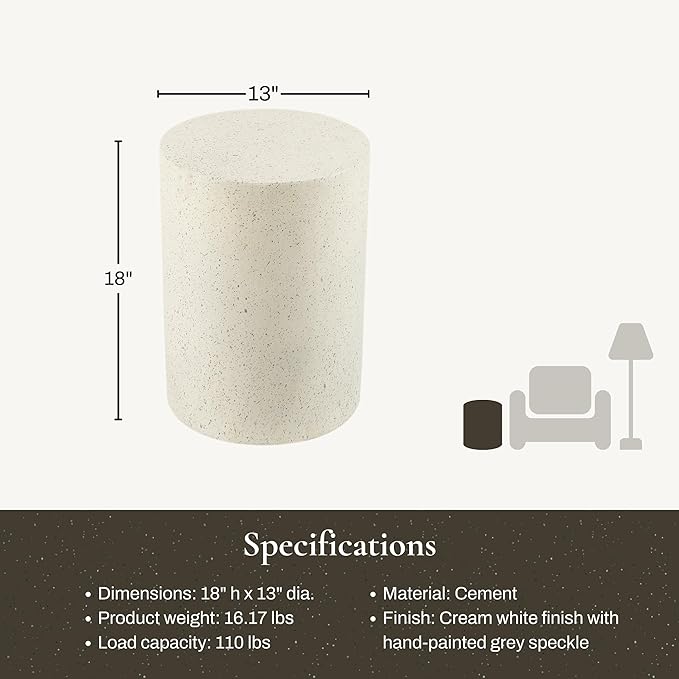 LuxenHome Cream with Speckled Gray Cement Round Indoor Outdoor Side and End Table (Set of 2)