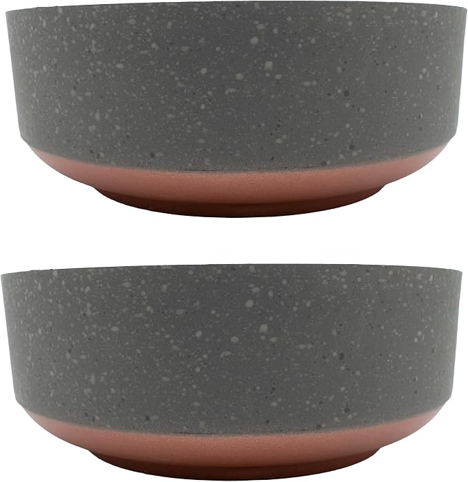 The HC Companies 8 Inch Round Plastic Succulent Capri Bowl Decorative Indoor Flower Succulent Planter Pot with Drain Plug Hole, Faux Concrete Color with Copper Bottom Color (2 Pack)