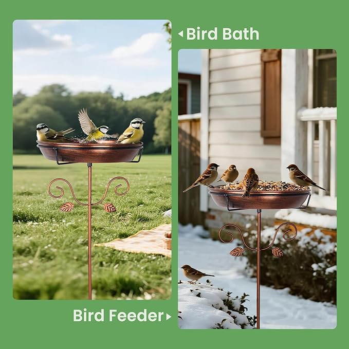 Ieuan 35.4" Tall Metal Bird Bath for Outdoors with 2.2" Deep and 12'' Dia Bowl, Removable, Easy - Clean, Vintage Freestanding Birdbaths & Birdfeeder for Garden Yard Lawn Decor, Glod
