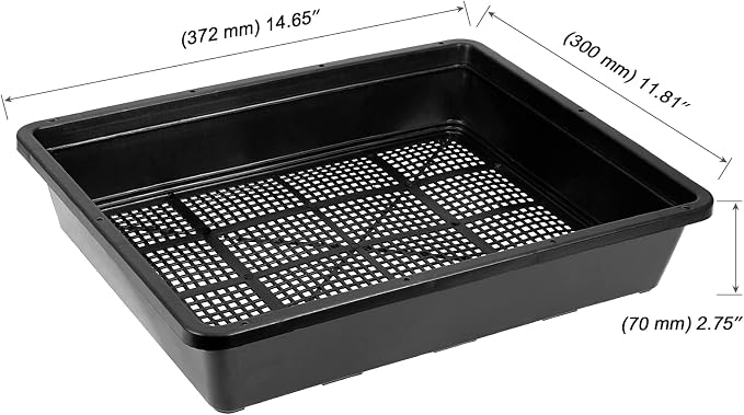 MOUYAT 14 Pack 15 x12 Inch Seed Starter Trays, Plastic Mesh Bottom Growing Trays, Plant Germination Trays for Microgreens, Soil Blocks, Wheatgrass, Hydroponic and Fodder Systems, Black