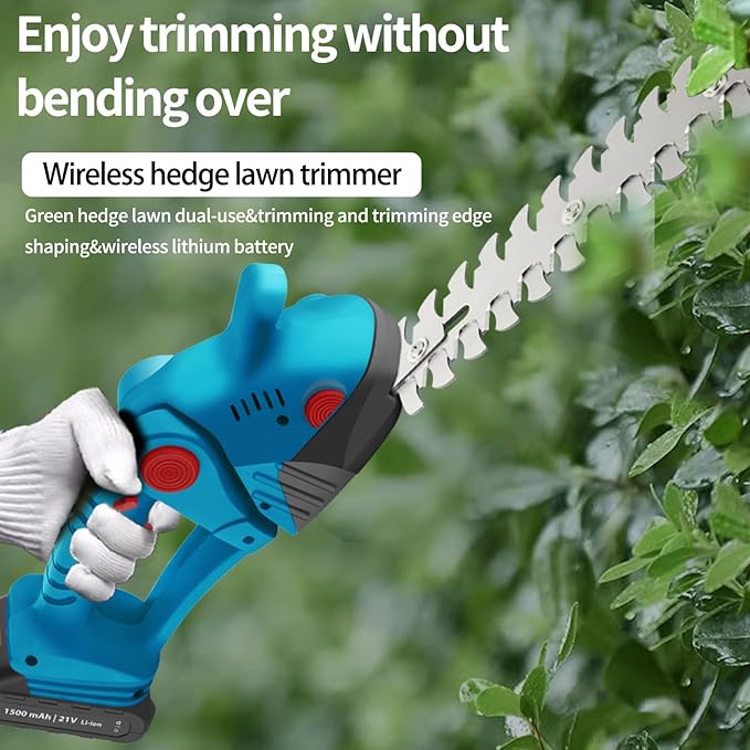 Cordless Grass Shears,2-in-1 Mini Hedge Trimmer,21V Handheld Grass Trimmer,Grass Trimmer with 2Pcs 1500mAh Batteries and Charger ＆Toolbox Electric Grass Shears for Garden, Lawn (Red)