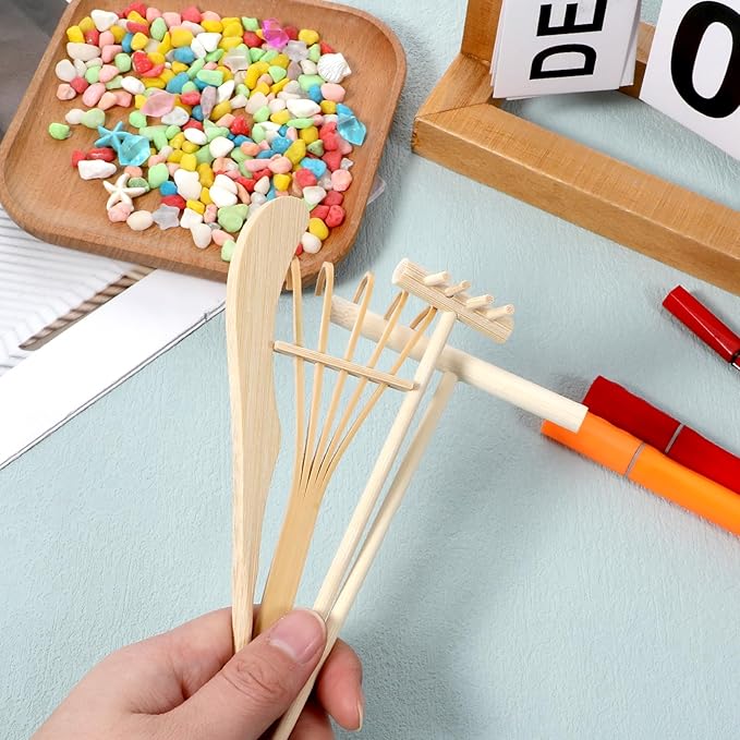 4 PCS Mini Sand Rake Zen Garden Tools for Desk, DIY Zen Sand Garden Rock Rake Accessories, Small Stamp Rakes Set for Home Office Gift Gardens Beds Decor