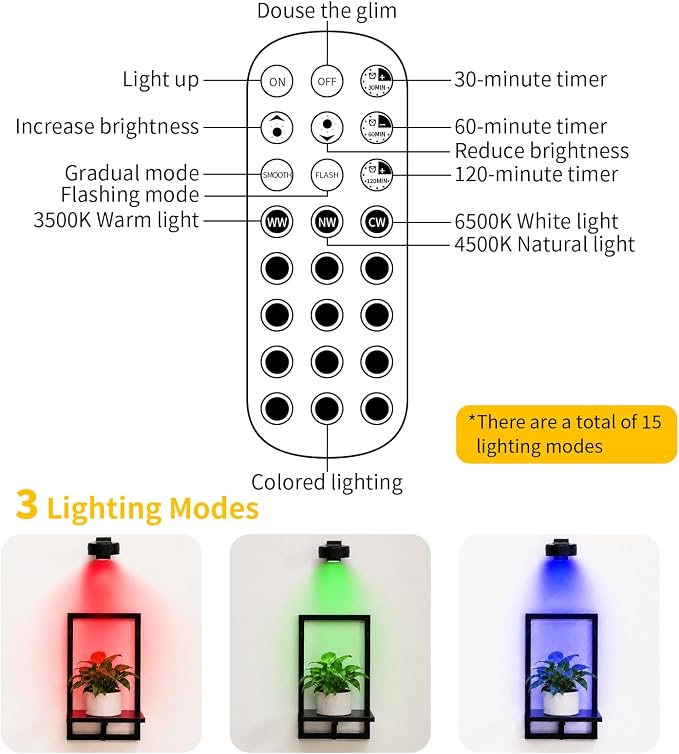 Wall Plant Holder with Grow Lights Set of 2 for Indoor Outdoor, Floating Flower Display Stand for Living Room, Bedroom, Bathroom, Kitchen, Entryway, White (3, Black)