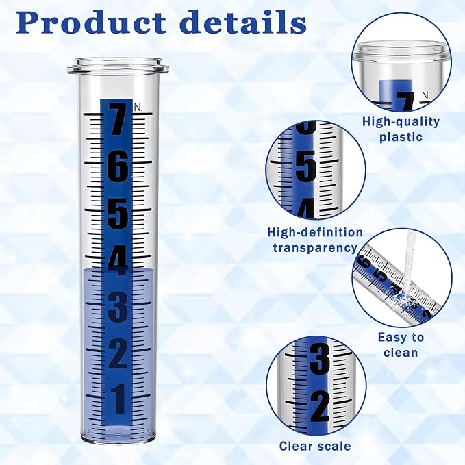 2 Pcs 7" Large Rain Gauge Outdoor Replacement Tube, Plastic Accurate Rain Gauges Plastic Gauge Replacement Tube 7" Capacity Gauges Tubes Replacements Outdoor Freeze Proof for Garden Yard Home