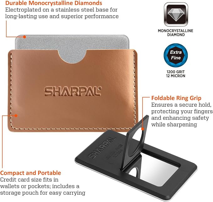 SHARPAL 115N Credit Card-Sized Diamond Sharpening Stone, Extra Fine 1200 Grit Pocket Knife & Tool Sharpener, Portable and Convenient for On-the-Go Use Fathers Day Gift