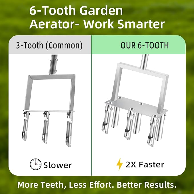 Manual Core Aerator Lawn Tool: Easily Assemble Lawn Aerator with 6 Removable Hollow Tine, Stainless Steel Grass Aerator for Lawn, 39" Yard Plug Aerator to Revive Compacted Soil Health
