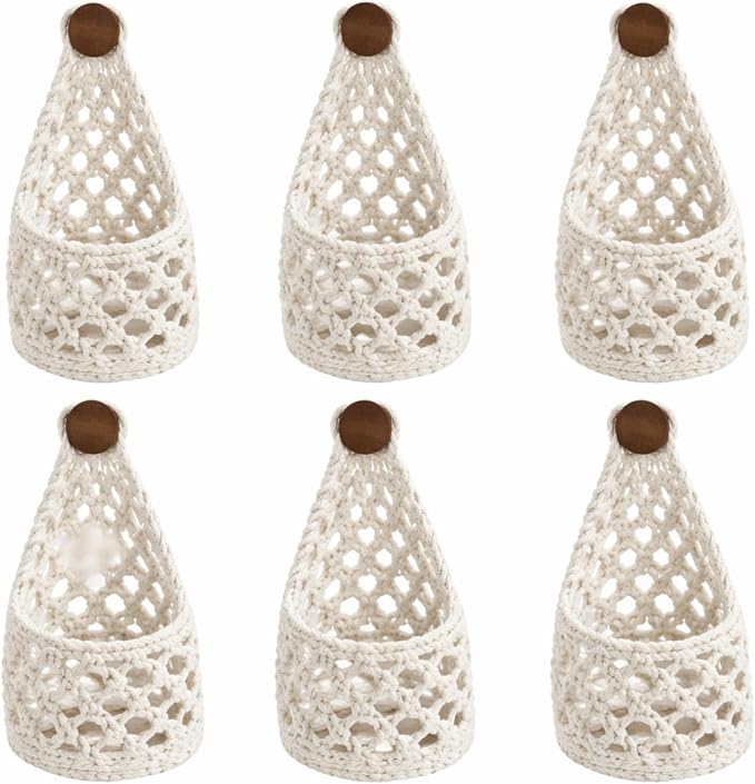6 Pk Wall Planters for Indoor Macrame Plant Hanger Boho Wall Mounted Flower Baskets Hanging Planter, Plants and Pots are Not Included(White,4 x 8 Inch)