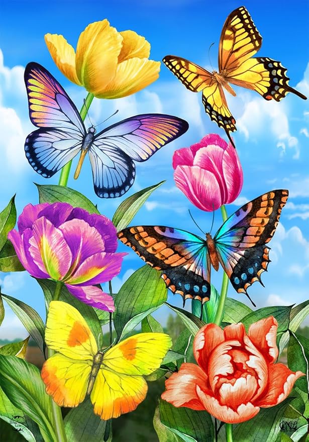 Butterflies and Tulips Summer House Flag 40" x 28" Briarwood Lane