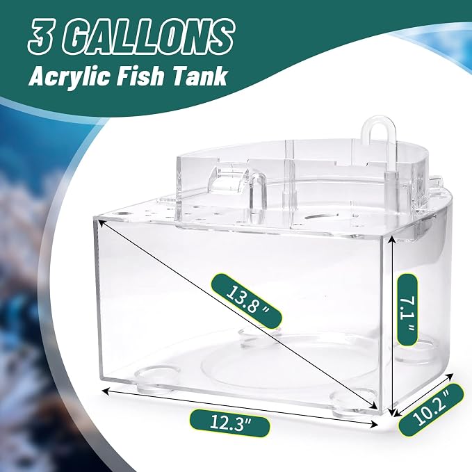 Betta Fish Tank Kit, 2.5 Gallon Aquarium Self-Cleaning with LED Light, Filter, Heater, Decorations and Accessories - Ideal for Hydroponic Growing System and Aquaponics