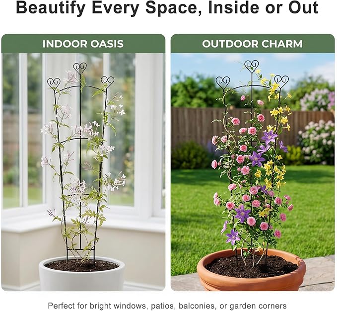 31.5 Inch Trellis for Potted Plants, Metal Plant Trellis for Climbing Plants, Plant Support for Ivy, Monstera, Hoya, Indoor & Outdoor Houseplant Trellis, Black, 1 Pack