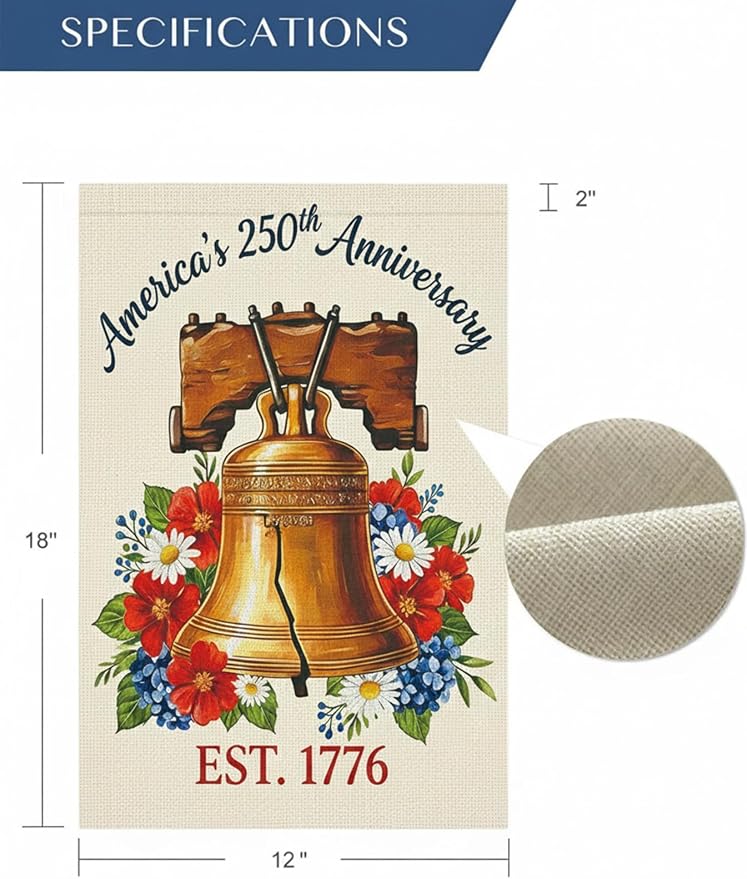 Usa 250th Anniversary Garden Flags,America Garden Flags For Outside,12x18'',Double Sided Flag For Outdoor Garden Decor (Liberty Bell)