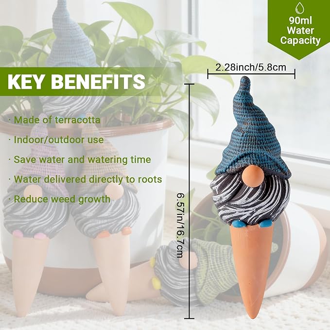 RoseFlower Terracotta Watering Spikes, Self Watering Planter Insert, Clay Watering Spikes, Vacation Automatic Plant Waterer Plant Watering Devices for Indoor Outdoor Home Office Plants