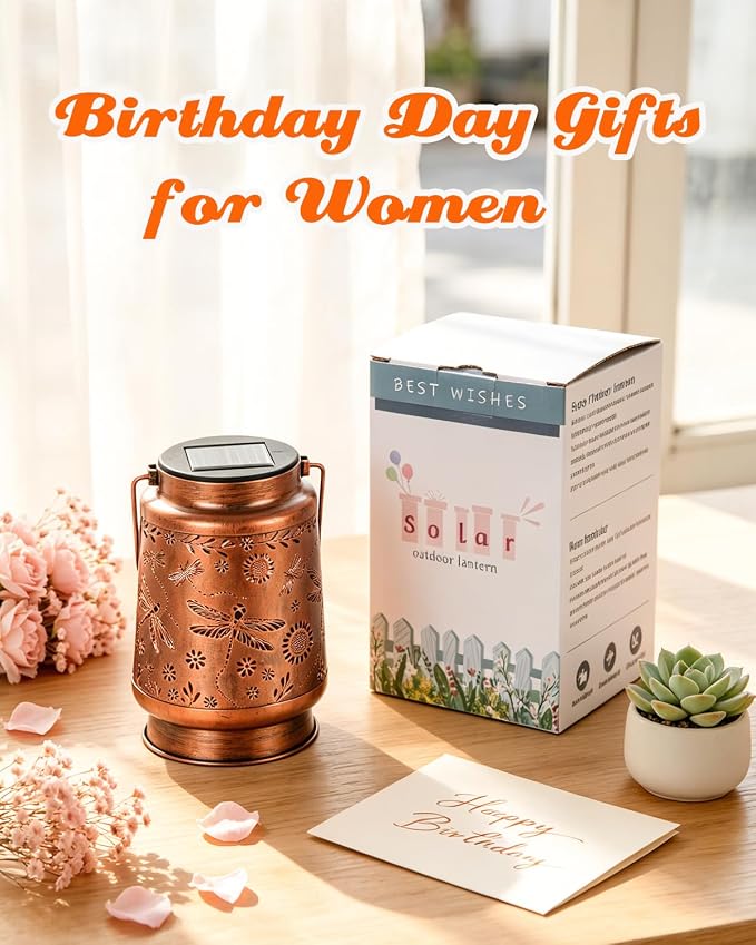 ANYTALK Birthday Gifts for Women Mom Grandma, Dragonfly Solar Lanterns Outdoor Waterproof, Hanging Solar Lights for Yard, Patio, Porch, Garden Decor