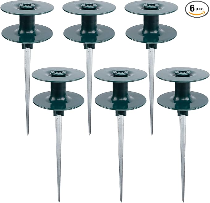 Twinkle Star 10 Inch Garden Hose Guide Spike, Rust Free Zink Sturdy Metal Stake, Heavy Duty Dark Green Spin Top, Keeps Garden Hose Out of Flower beds, for Plant Protection, 6 Pack