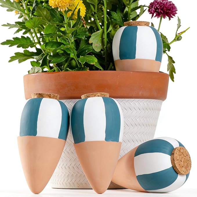 RoseFlower Terracotta Watering Spikes, Self Watering Planter Insert, Clay Watering Spikes, Vacation Automatic Plant Waterer Plant Watering Devices for Indoor Outdoor Home Office Plants