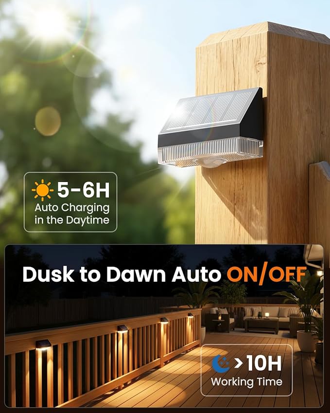 VOLISUN Solar Fence Lights Outdoor Waterproof, High Brightness LED Spot Lens Deck Lights, Fence Post Solar Lights, Solar Powered Wall Lighting Decor for Outside Patio Backyard Railing Pool, 4 Pack