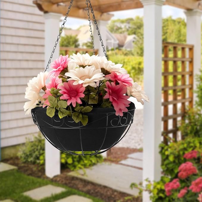 Non-Woven Fabric Plant Grow Bags Replacement Coco Liner Window Basket,Trough Shaped Wall and Deck Mount Planters,Round Hanging Basket (5-Pack, 14)