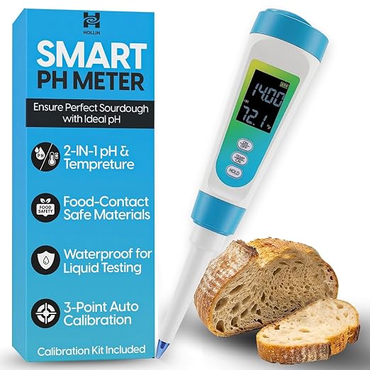 Digital pH Meter for Food Testing - Sourdough, Fermentation, Cheese & Canning - Solid Food Probe with Calibration Powder - Professional pH Tester for Home Cooks & Bakers (0.00-14.00)