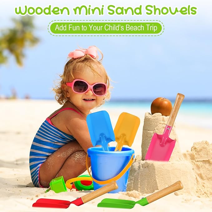RoundFunny 70 Pcs Colorful Garden Shovels Small Beach Toy Shovels Metal Sand Trowel with Sturdy Wooden Handle, Soil Planting Mini Digging Tools, 5 Colors