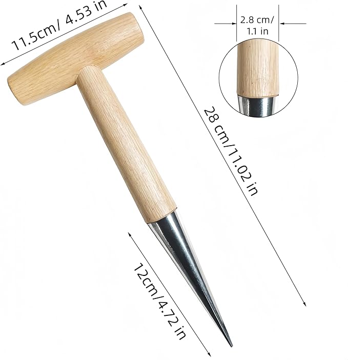 Stainless Steel Dibber Planter Tool for Planting Seeds & Bulbs - Comfortable Wood Carved Handle - for Consistent Planting Flowers Tulips, Daffodils, Dahlias(1 pcs)