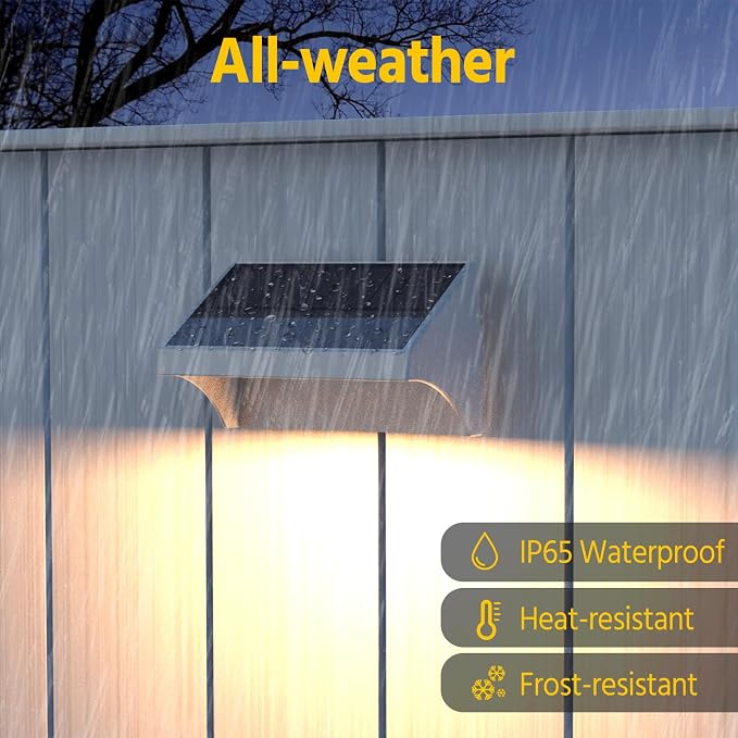 NIORSUN Outdoor Fence Lights, 24 Pack Waterproof LED Solar Fence Lights with 1500mAh Battery, Warm White/Cool White/RGB, Easy-to-Install Wall Light for Deck, Patio, Railing, Stairs, Backyard – White