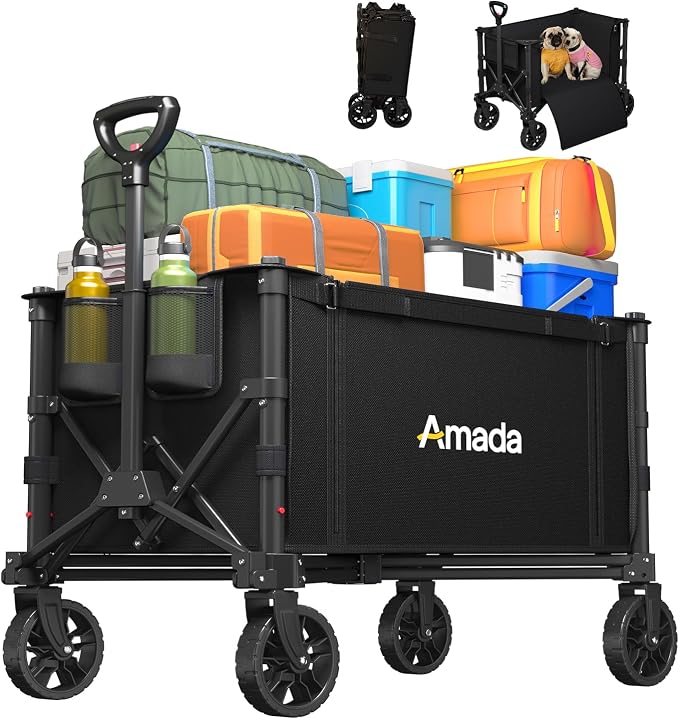 120L Wagons Carts Foldable, Collapsible Wagon Cart with 220 lbs Max Load and Expandable Storage, Heavy-Duty Foldable Wagon Cart with Wheels for Groceries, Shopping, Sport, Beach, Garden and Camping