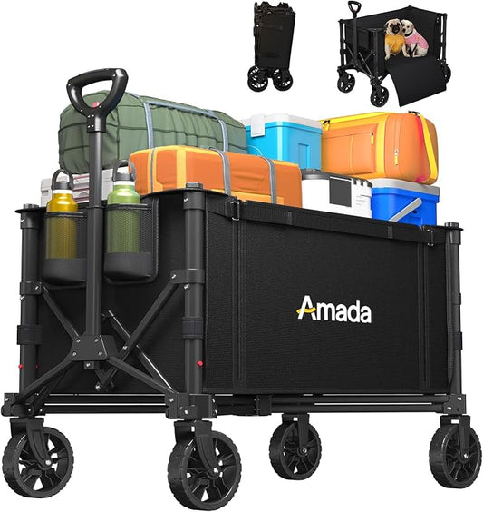 120L Wagons Carts Foldable, Collapsible Wagon Cart with 220 lbs Max Load and Expandable Storage, Heavy-Duty Foldable Wagon Cart with Wheels for Groceries, Shopping, Sport, Beach, Garden and Camping