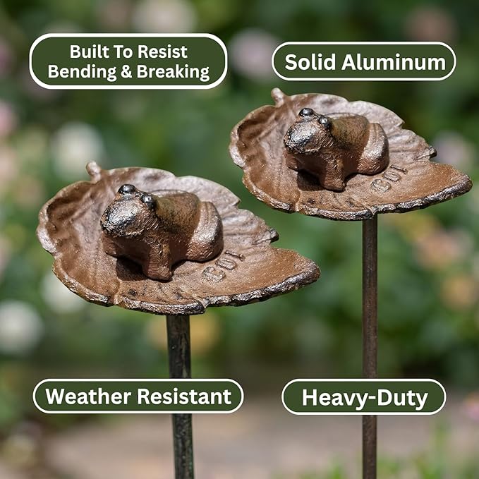 Carver's Olde Iron Decorative Garden Hose Guide Stake – 19" Solid Aluminum Heavy Duty Hose Protector for Landscaping, Flower Beds & Yard Edging - Frog