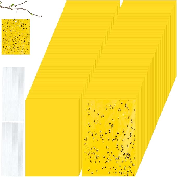 Qualirey 9.8 x 5.9 Inch Large Yellow Sticky Traps for Gnats Double Sided Sticky Trap for Plant Whiteflies, Aphids, and Black Flies with Twist Ties,Indoor and Outdoor (50 Pcs)
