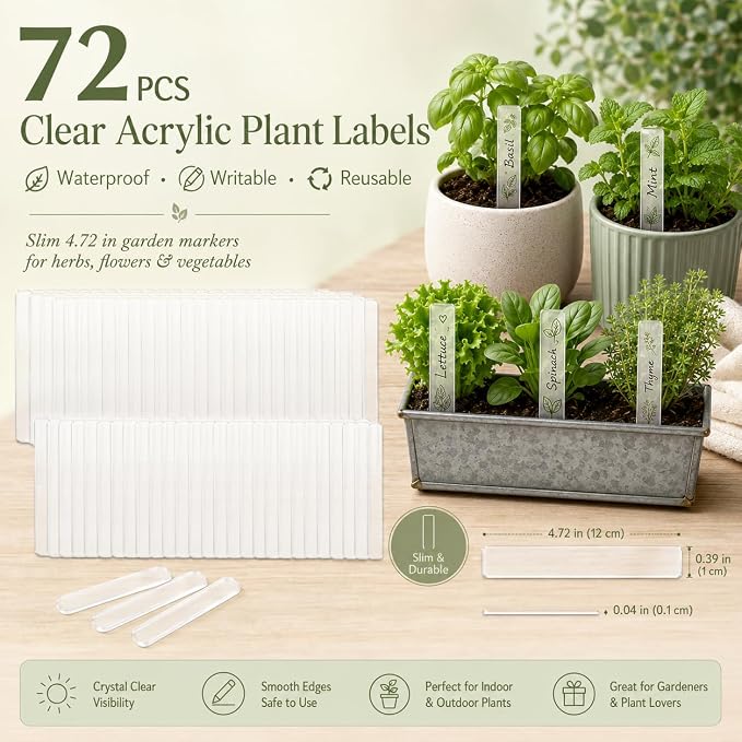 Garneck 72Pcs Acrylic Plant Labels Waterproof Garden Markers DIY Plant Tags Flower Id Stakes for Gardening Identifying Labels
