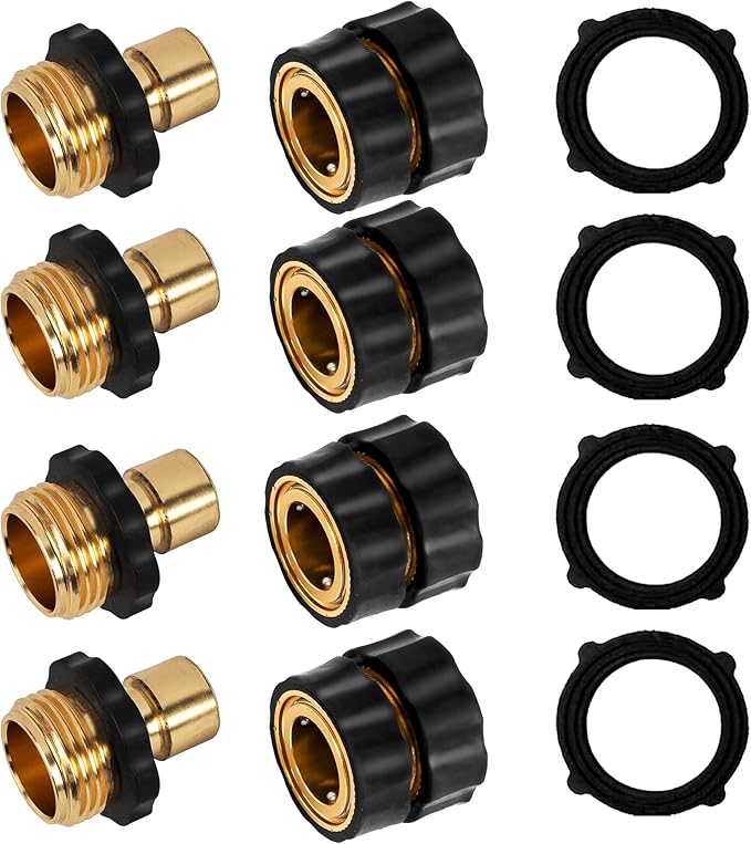 Xiny Tool 3/4 Inch Garden Hose Quick Connect, Quick Connect Garden Hose Fittings, Male and Female Water Quick Release Hose Connector (4 Pack)