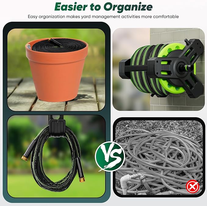 Garden Hose 100 FT, Lightweight Water Hose with 3/4", Non-Expanding, Potable, Easy Storage, Portable and Flexible Kink-Free PVC Inner Core, 500 PSI Burst Strength Outdoor Hose for Garden, Green