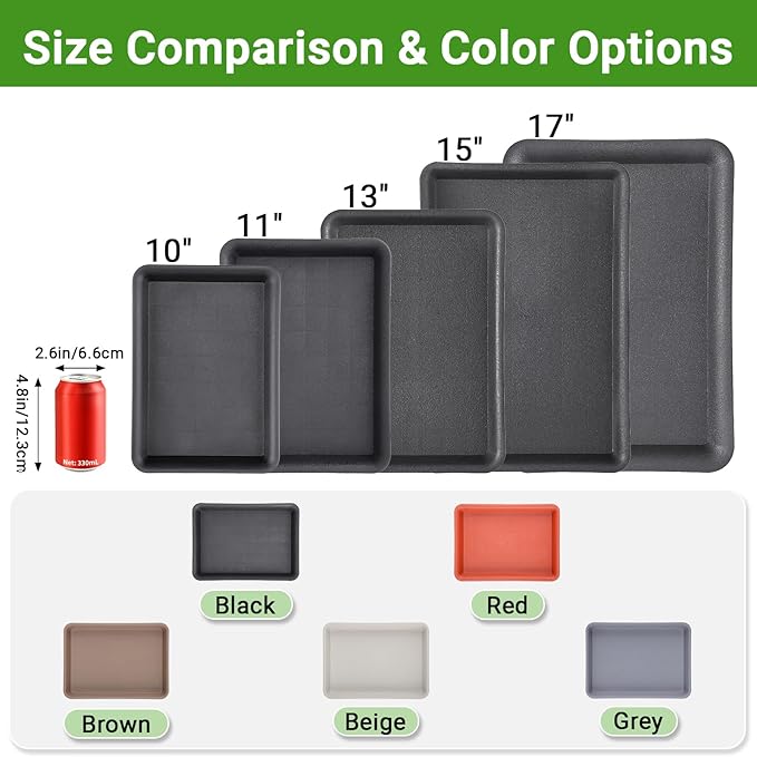 GREANER Plant Saucer Tray Rectangular, Heavy Sturdy Plastic Plant Drainage Trays, Plant Pot Drainage Tray for Indoor Outdoor, Plant Drip Trays for Pots, Seed Starter Growing Tray(13 x 9 inch, Black)