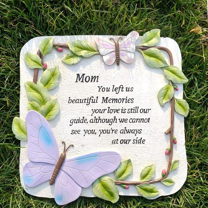 10 Inch Polyresin Memorial Garden Stone, Sympathy Gift for Loss of Mom, Memorial Plaques for Outdoors, Garden Stones in Memory of Loved Ones, Remembrance of Beloved Mather (Mom)