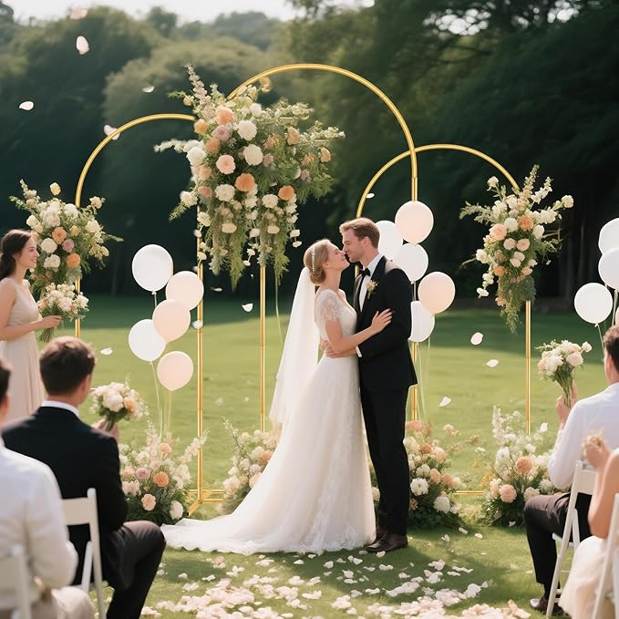 Metal Arch Backdrop Stand Set of 3(6 ft, 5 ft, 4 ft) Party Arch Stands for Wedding, Birthday, Baby Shower, Bridal Shower, Balloon Arched Frame for Garden Decor, Gold Floral Arches,Valentines Day