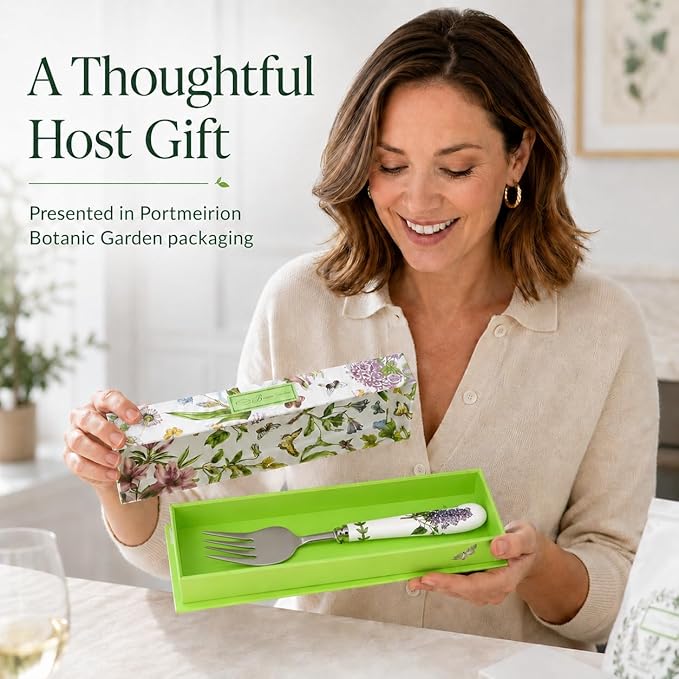 Portmeirion Botanic Garden 9" Pastry Fork - Assorted Floral Motifs, Stainless Steel with Porcelain Handles, Chip-Resistant Glaze - Elegant Tableware for Sunday Brunch or Afternoon Tea