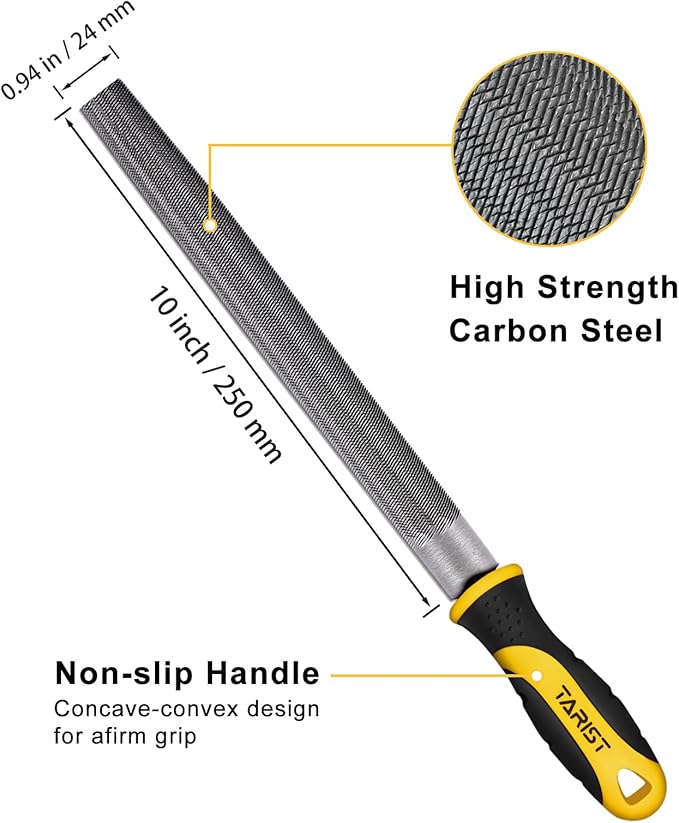 TARIST 10 inch Half Round Metal File, Professional Carbon Steel file, Tool Sharpener for Professionals and DIY