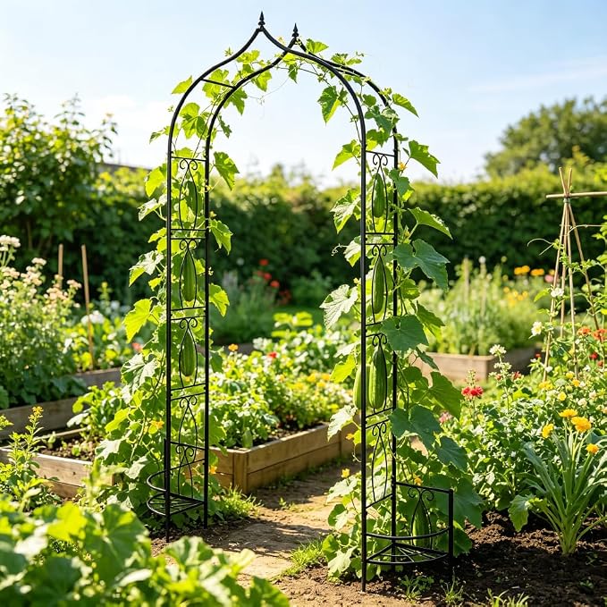 8Ft Garden Arched Trellis with Planter Boxes Heavy Duty Metal Garden Arbor | Thickened Metal Gothic Arbors for Climbing Plants Outdoor Wedding Arch for Ceremony Garden Trellises for Cucumber Rose Grape