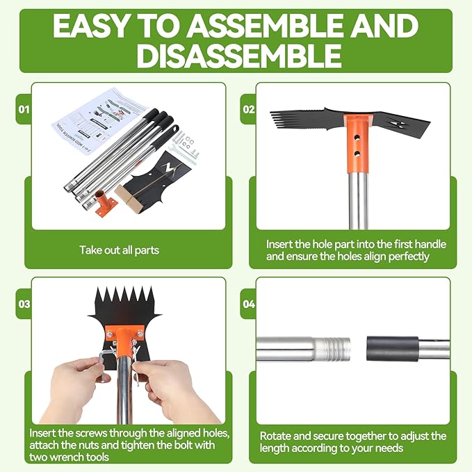 Weed Puller Tool with Long Handle, 60" Stand Up Manual Weed Remover Tool, 7-Tine Heavy Duty 2-in-1 Weed Rake&Garden Hoe for Gardening, Uprooting Weeding Pull Tool for Yard Lawn Patio Garden Flower Bed