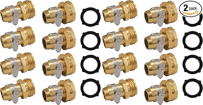 Hourleey Garden Hose Repair Connector with Clamps, Fit for 3/4" or 5/8" Garden Hose Fitting, 4 Set (Pack of 2)