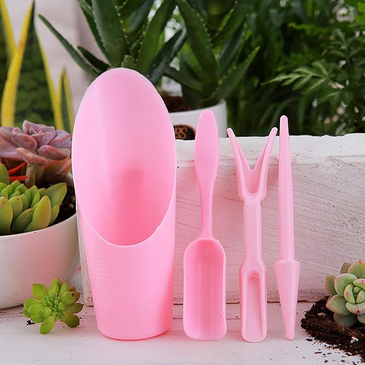 Soil Scoop for Indoor Plants - Plastic Mini Garden Plant Care Shovel Hand Tools Transplanting Succulent Cultivation Digging Scoops Kits, Pink