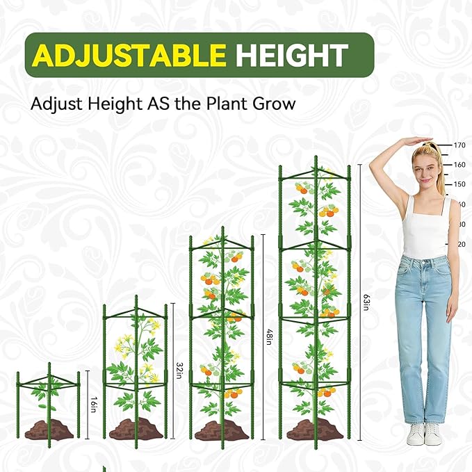 Halatool 4 Pack Tomato Cages for Garden, Up to 48in Adjustable Tomato Cage, Garden Stakes Tomatoe Trellis for Pots, Tomatoes Plant Support for Raised Garden Bed & Climbing Vegetables Flowers