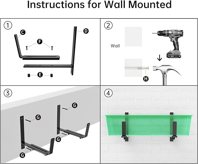 Y&M 6 Pcs Deck Railing Adjustable Planter Box Brackets (6 to 12.5 in), Universal Heavy Duty Iron Flower Box Brackets Wall Mounting Hooks for Fences, Patio, and Garden - Black (Patent Registered)